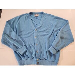 Vtg 70s JCPenney The Fox Sweater Cardigan Blue Orlon Acrylic Men XL‎ Kurt Cobain